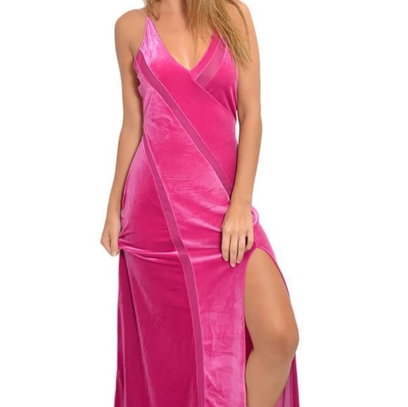 Free People Dresses & Skirts - Spliced Velvet Maxi Dress Pink Blossom Fuchsia